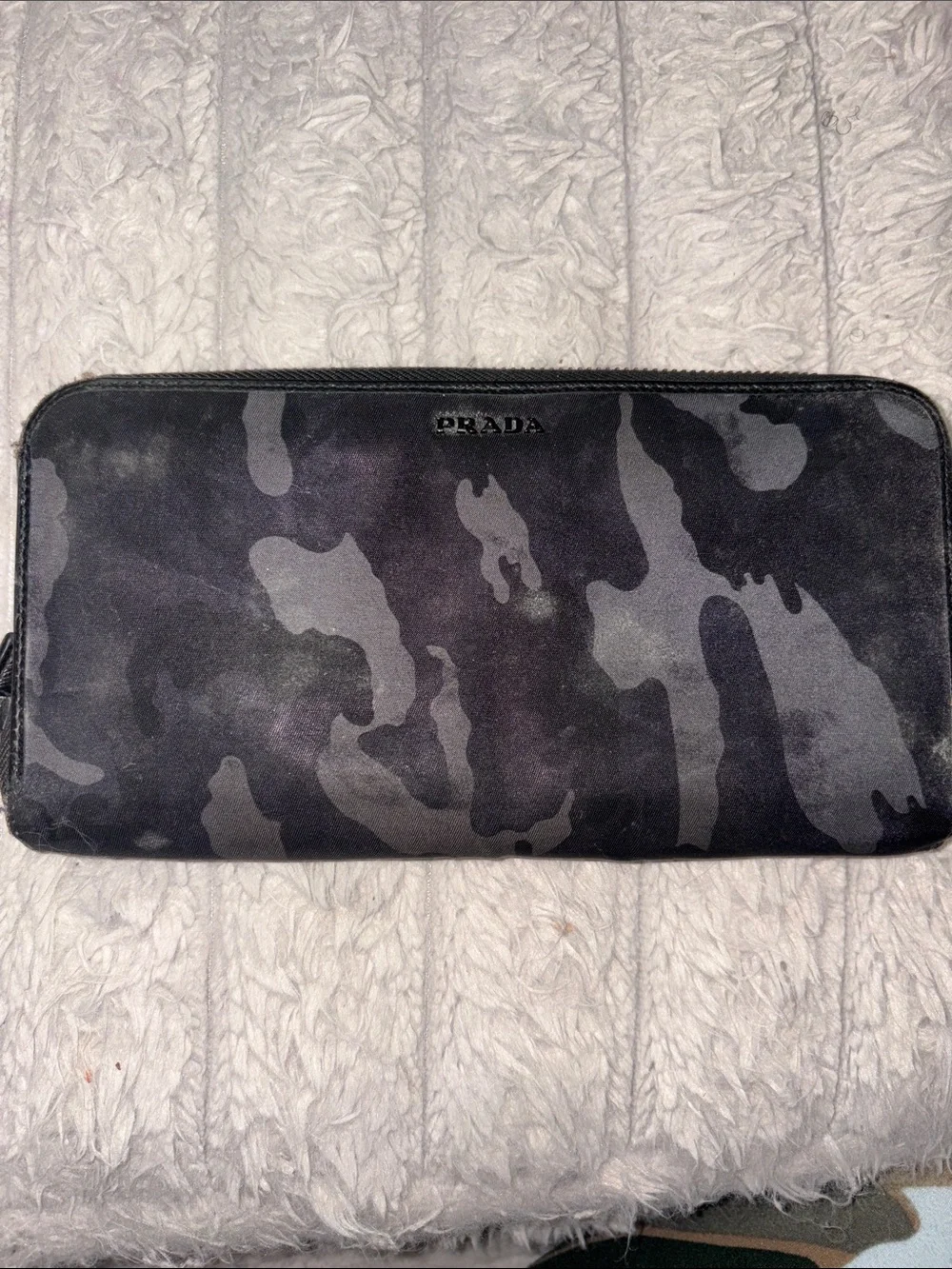 Prada Gray and Black Camouflage Zip Wallet